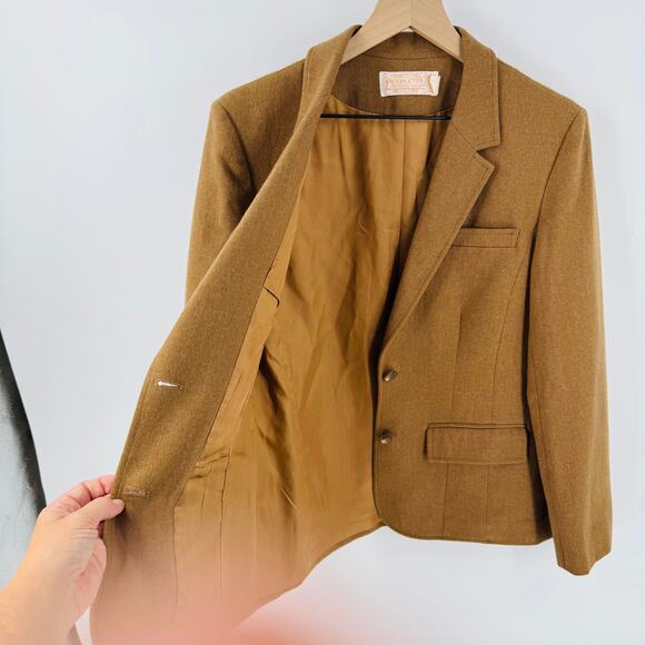 Vintage Pendleton 100% Wool Blazer Jacket Camel Lined USA Made Size 12 - Picture 6 of 8
